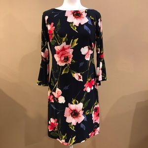 Tommy Hilfiger Pink Floral Dress with Bell Sleeve, Size 8